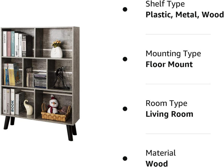 LEYAOYAO 3-Tier Cube Bookshelf with 7 Compartments – Dirty Grey Modern Storage Shelf with Artistic Design, Wood Look Organizer for Living Room, Office, or Bedroom (31.5" W x 43.3" H) Peach Maple