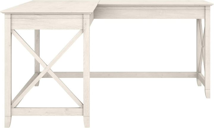 Bush Furniture Key West 60W L-Shaped Desk – Farmhouse Style Corner Desk for Home Office, Weathered Finish Peach Maple