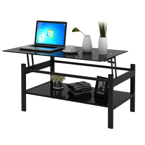 Modern Lift-Top Glass Coffee Table – 2-Layer Tempered Glass, Black, 37.8" CJDropshipping