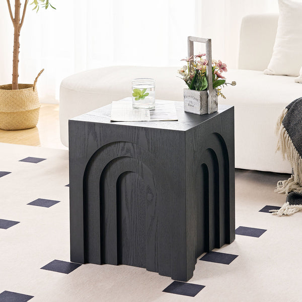 Modern Black MDF Side Table – Small Accent End Table for Living Room & Bedroom Sangria Beech