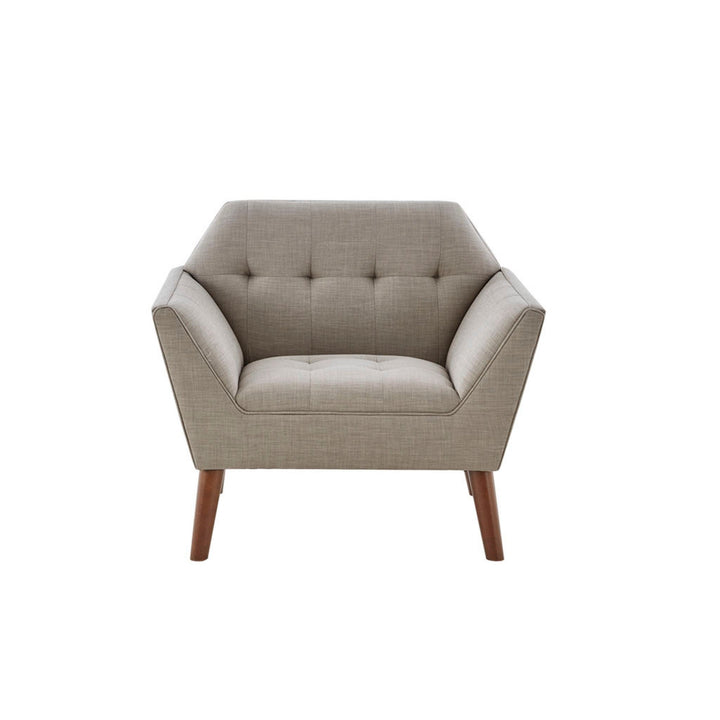 Mid-Century Lounge Chair with Button Tufting in Light Grey Polyester GH Modern Living