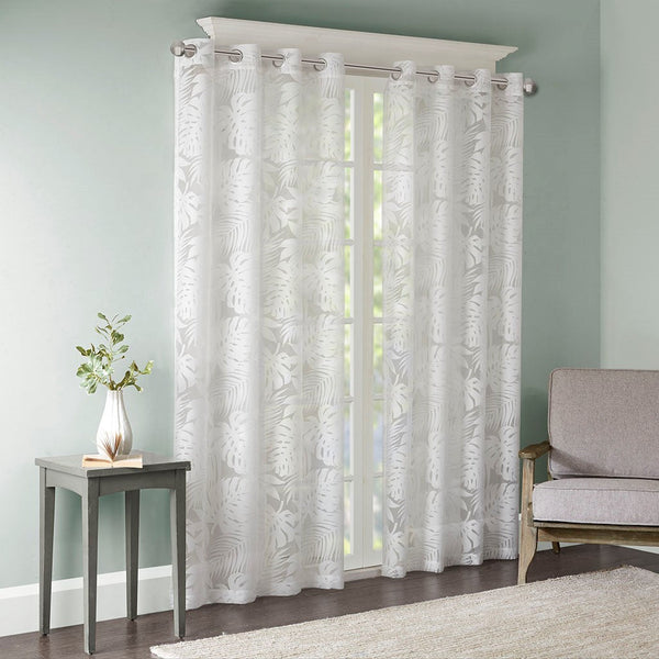 Palm Leaf Burnout Window Sheer White 50x84' GH Modern Living