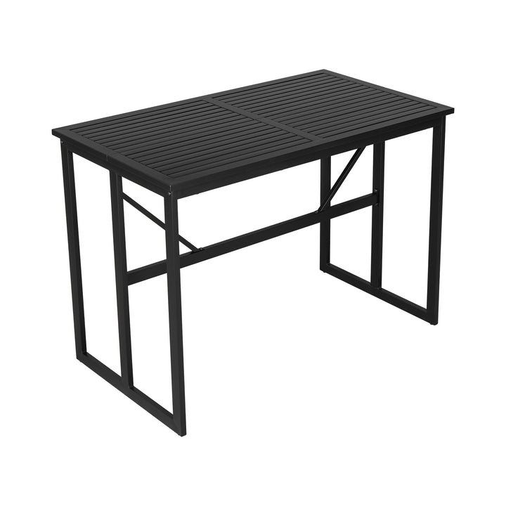 5-Piece Outdoor Dining Set with Iron Table & Acacia Wood Armrests – Beige Cushioned Chairs, High-Back Design for Patio, Garden, or Backyard Sangria Beech