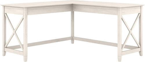 Bush Furniture Key West 60W L-Shaped Desk – Farmhouse Style Corner Desk for Home Office, Weathered Finish Peach Maple