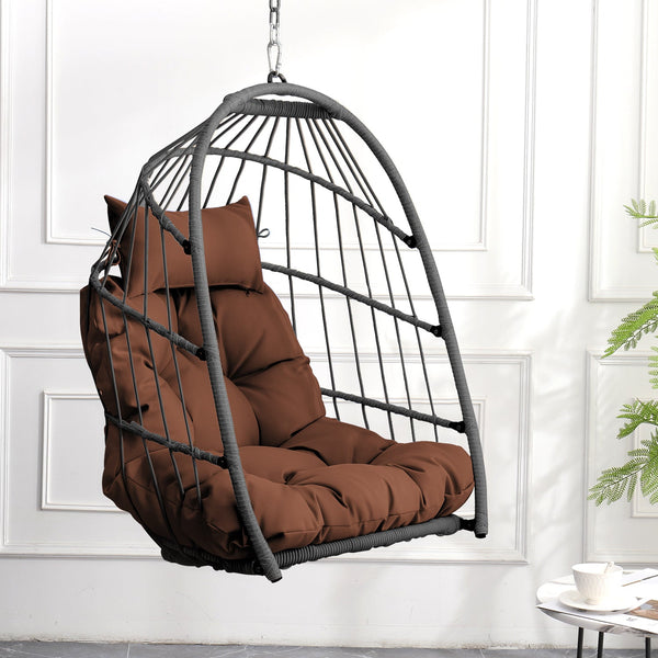 Outdoor garden rattan egg swing chair hanging chair PE hanging chair  brown GH Modern Living