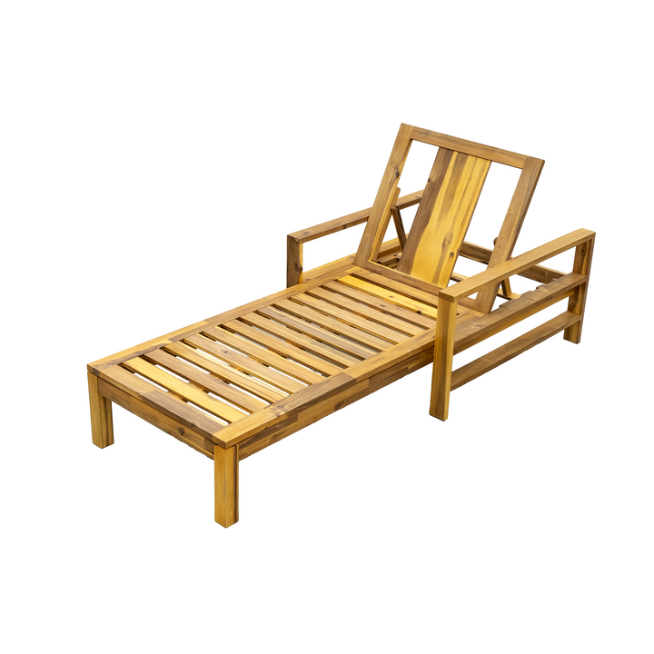 Acacia Wood Outdoor Lounge Chair with 3-Position Adjustable Backrest & Cushions – Natural Finish, High-Density Foam, Weather-Resistant Recliner for Patio, Garden, or Poolside Sangria Beech