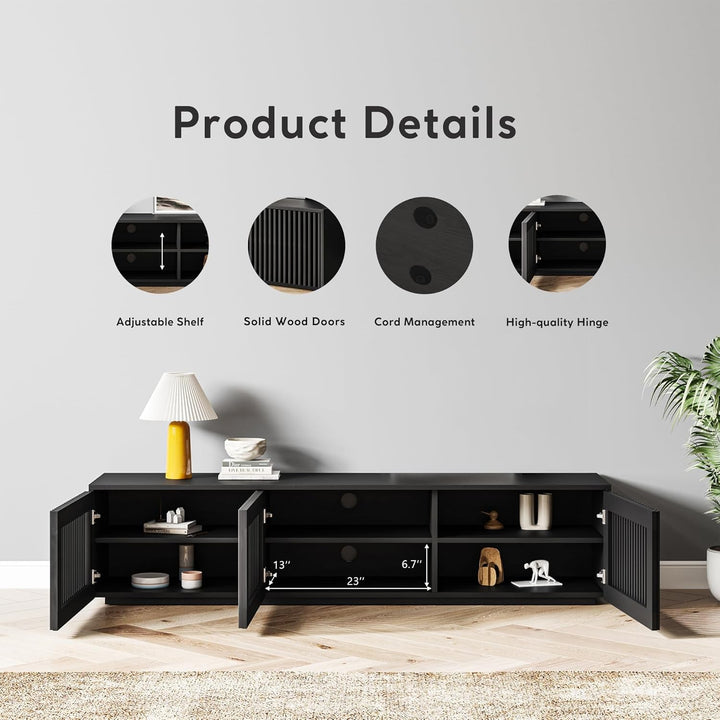 Modern Solid Wood TV Stand, Black Entertainment Center for 65 Inch TV Peach Maple