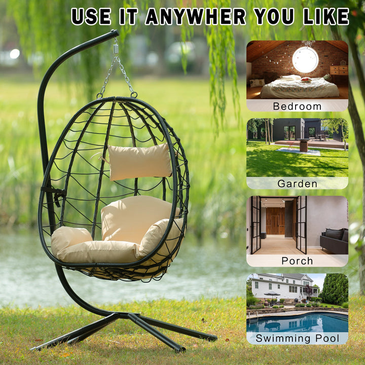 Hanging Egg Chair with Stand Indoor Outdoor Swing Chair GH Modern Living