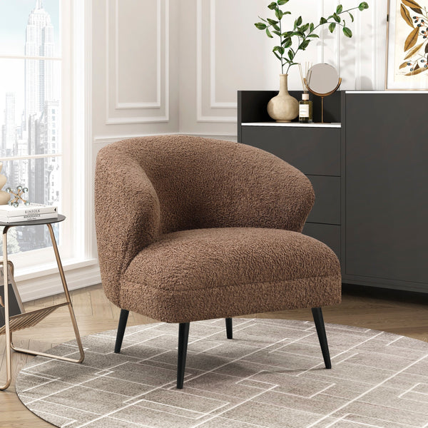 Luxury Living Room Furniture 1pc Accent Chair Brown Boucle Upholstery, High-Density Foam Seat Cushions GH Modern Living