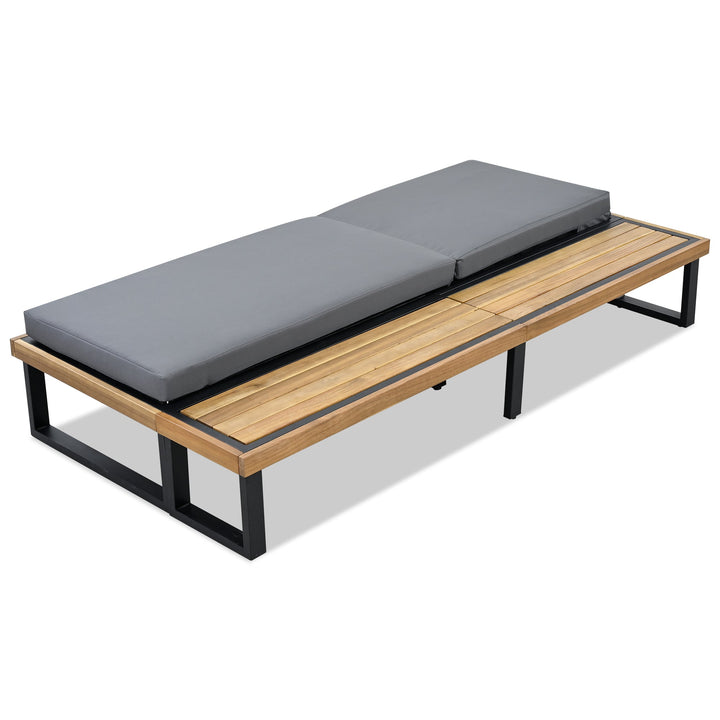 Adjustable Outdoor Chaise Lounge Chair with Cushion & Side Table – Acacia Wood Frame, 5-Position Recliner for Patio, Poolside, or Garden Sangria Beech