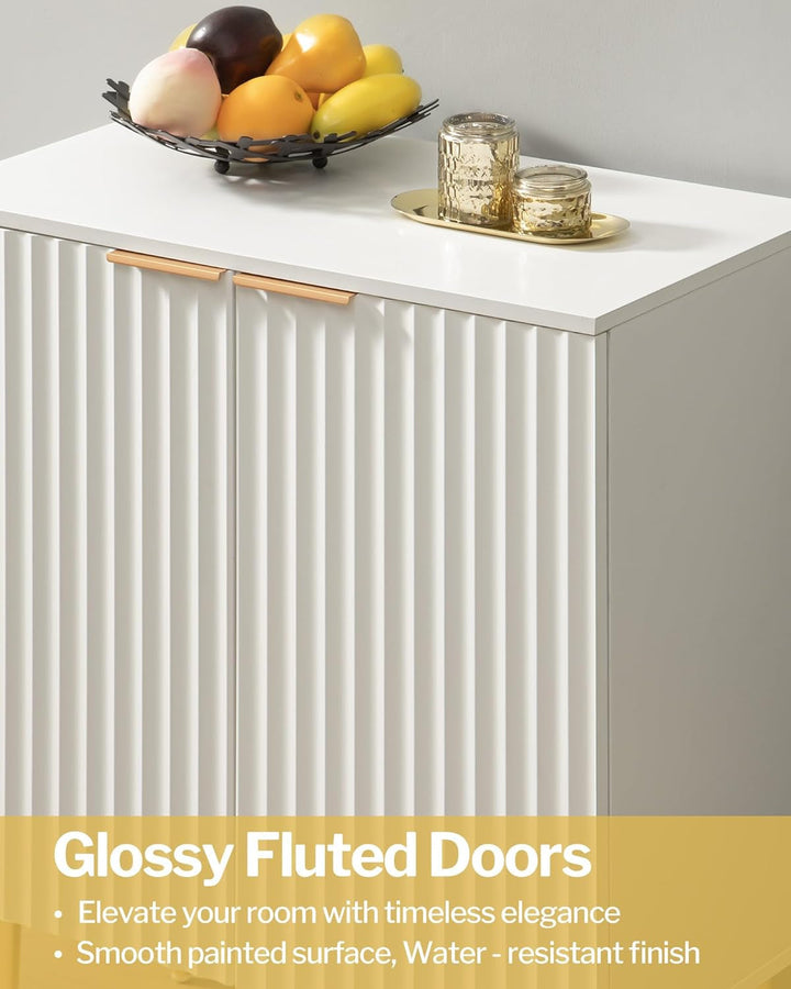 Fluted White Storage Cabinet Set of 2, Wood Sideboard Buffet Cabinet Peach Maple