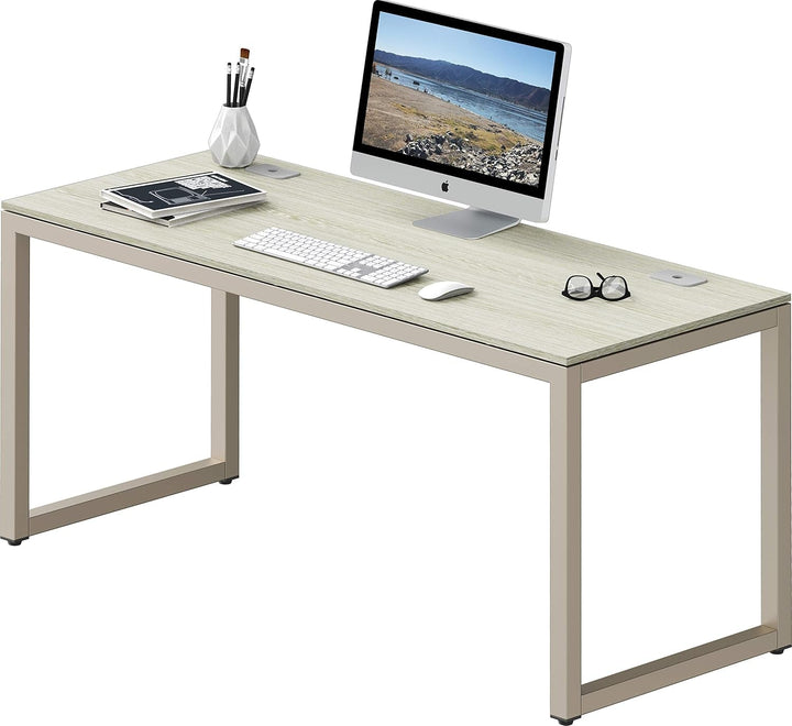 Modern 55" Office Desk with Steel Frame and Cord Management – Cherry Finish Workstation with Adjustable Glides Peach Maple