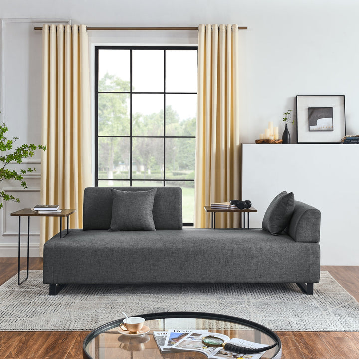 Modern Grey Linen Sectional Sofa with Foam Cushions, Metal Legs & Wood Frame – 3-Seat Convertible Sofa with End Tables and Bolster Pillows Sangria Beech