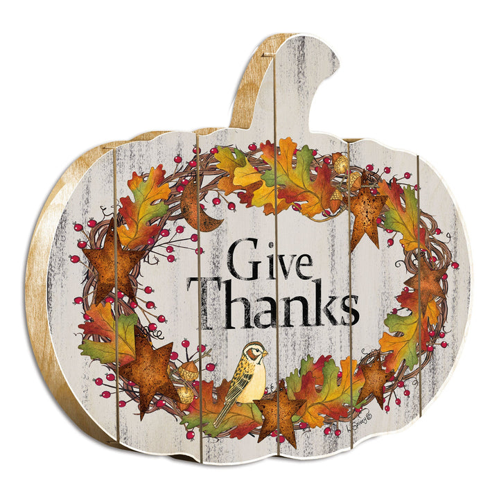 'Give Thanks' By Artisan Linda Spivey Printed on Wooden Pumpkin Wall Art GH Modern Living