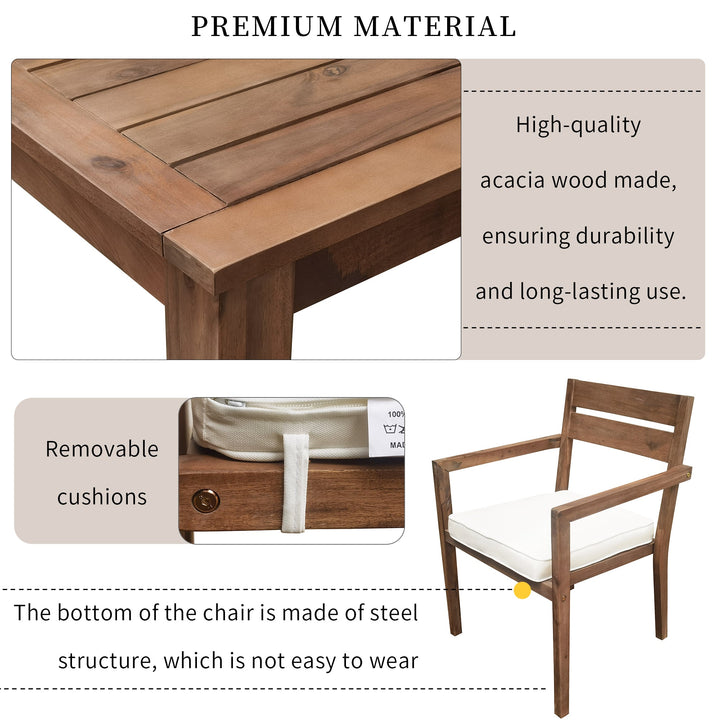 7-Piece Outdoor Acacia Wood Dining Set – Burly Wood Table and 6 Chairs with Cushions, Weather-Resistant Patio Furniture for Garden, Balcony, Backyard Sangria Beech