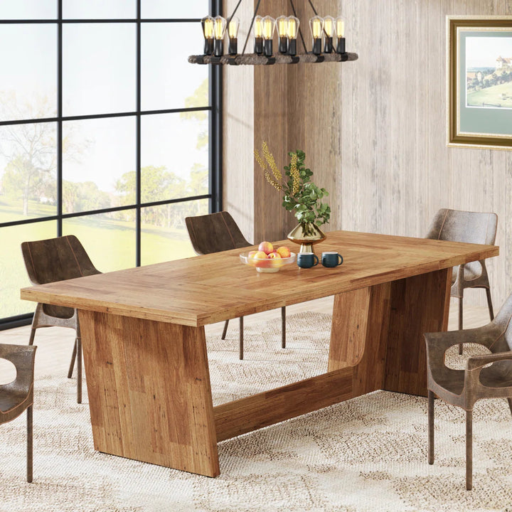 71" Farmhouse Wooden Dining Table for 6–8 People – Heavy-Duty Pedestal Base by Tribesigns Peach Maple