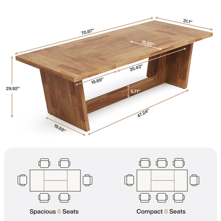 71" Farmhouse Wooden Dining Table for 6–8 People – Heavy-Duty Pedestal Base by Tribesigns Peach Maple
