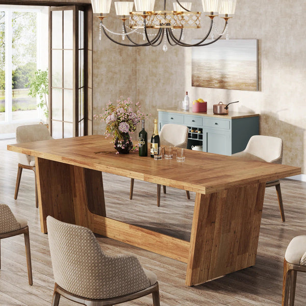 71" Farmhouse Wooden Dining Table for 6–8 People – Heavy-Duty Pedestal Base by Tribesigns Peach Maple