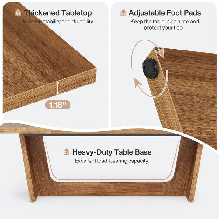 71" Farmhouse Wooden Dining Table for 6–8 People – Heavy-Duty Pedestal Base by Tribesigns Peach Maple