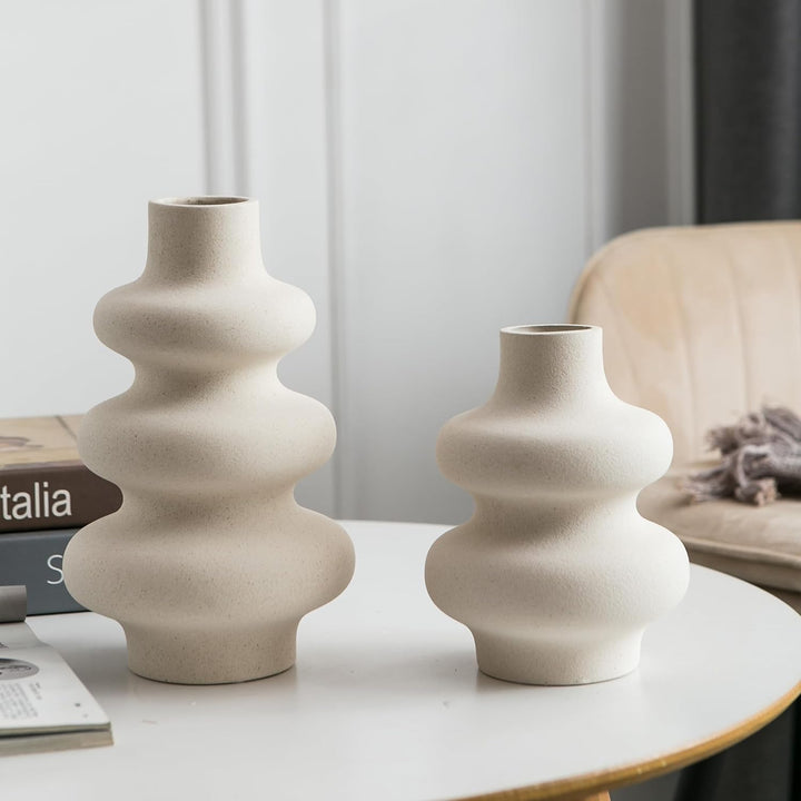 Mowtanco Modern Ceramic Vase Duo - Off-White Bohemian Design GH Modern Living