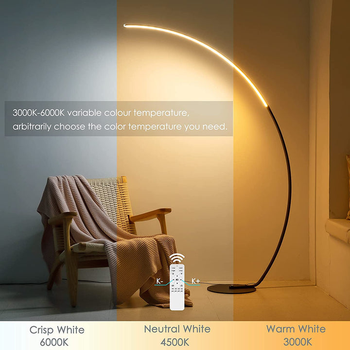 Modern RGB LED Corner Floor Lamp – 16 Million Colors, Remote Control, Dimmable Light with 358 Effects, Adjustable White (3000K–6500K), 66.9" Tall, Black Metal Sangria Apricot