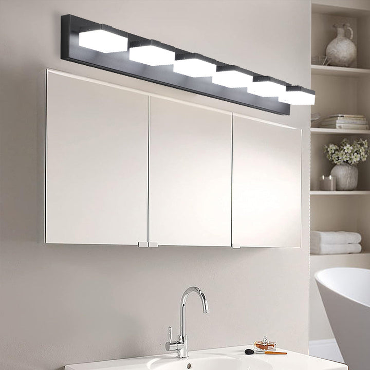 Modern 6-Light Black LED Vanity Mirror Light Fixture – Energy Efficient, Moisture-Resistant, Easy Hardwired Installation Sangria Beech