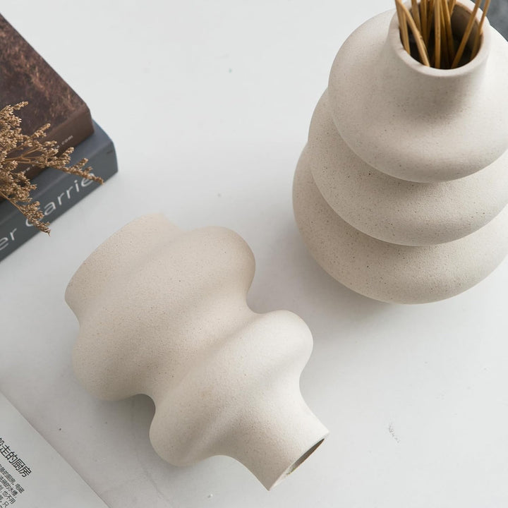 Mowtanco Modern Ceramic Vase Duo - Off-White Bohemian Design GH Modern Living
