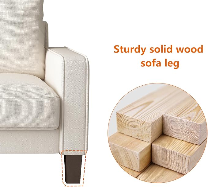 Beige Compact Loveseat Sofa with Coil Springs – Durable Solid Wood Frame, Black Legs, Removable Cushion Covers, Perfect for Small Spaces Sangria Beech