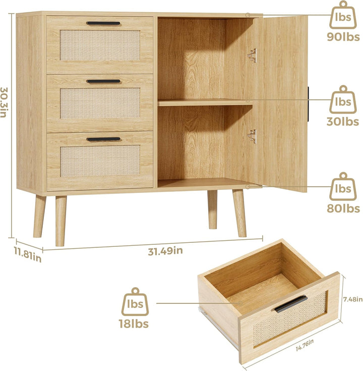 Modern Storage Cabinet, Free Standing Buffet Cabinet, Black Sideboard Peach Maple