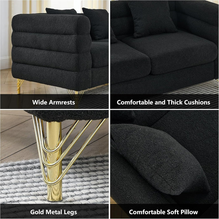 Black Oversized Corner Sofa 5 Seater, Teddy Fabric Peach Maple