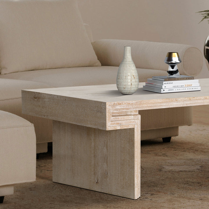 American Vintage Rectangular Coffee Table – Rustic Dual-Tier Wood Center Table with Open Shelves, Antique Natural Finish Sangria Beech