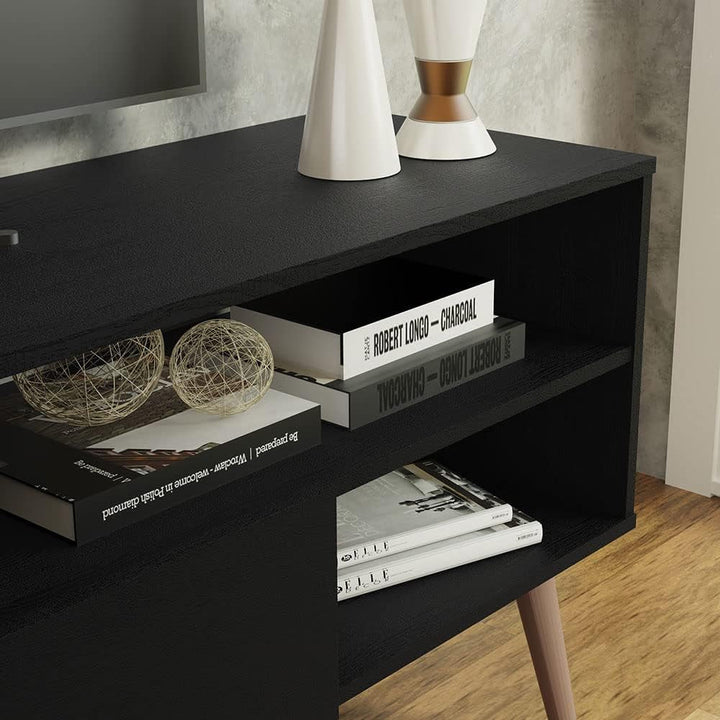 Modern TV Stand with 1 Door and 4 Shelves with Cable Management Peach Maple