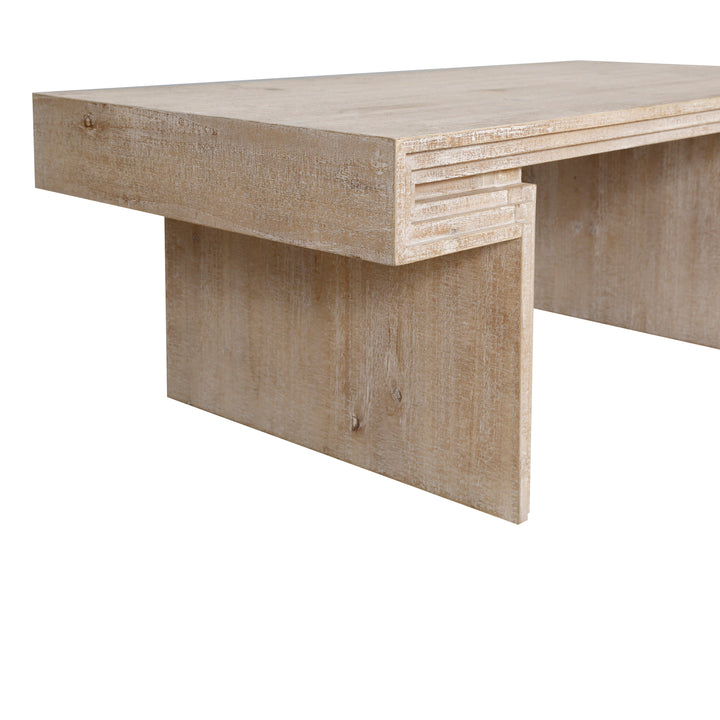 American Vintage Rectangular Coffee Table – Rustic Dual-Tier Wood Center Table with Open Shelves, Antique Natural Finish Sangria Beech