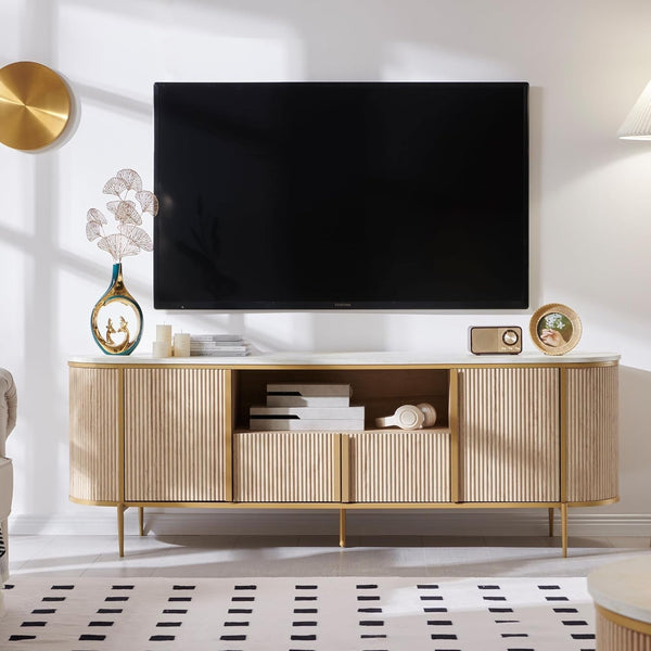 Luxury 70" Fluted TV Stand, Modern Chic Entertainment Center Peach Maple