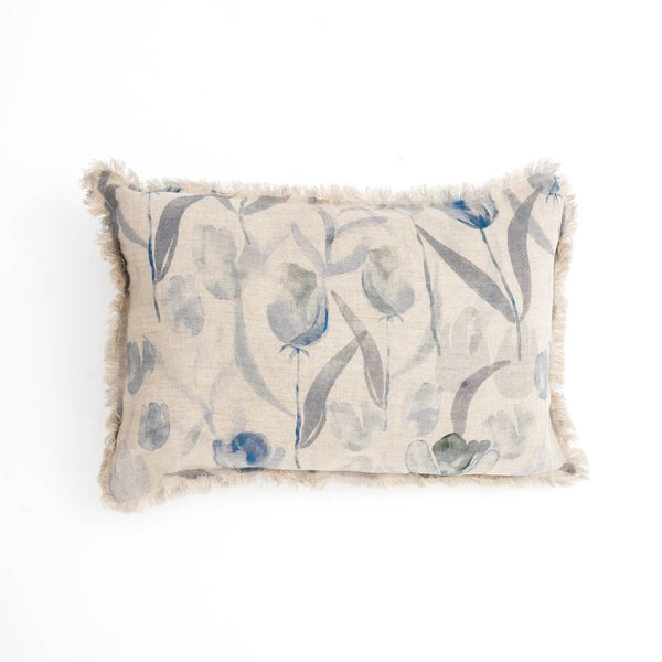 Linen Printed Lumbar with Fringes (Blue & Grey)-16'X24' GH Modern Living