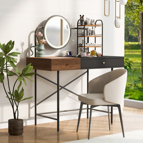 GO 40" Makeup Vanity Desk with 3-Mode LED Lighted Mirror, Wireless Charging Station, Drawer & Open Shelves – Black MDF & Iron Dressing Table for Bedroom CJDropshipping