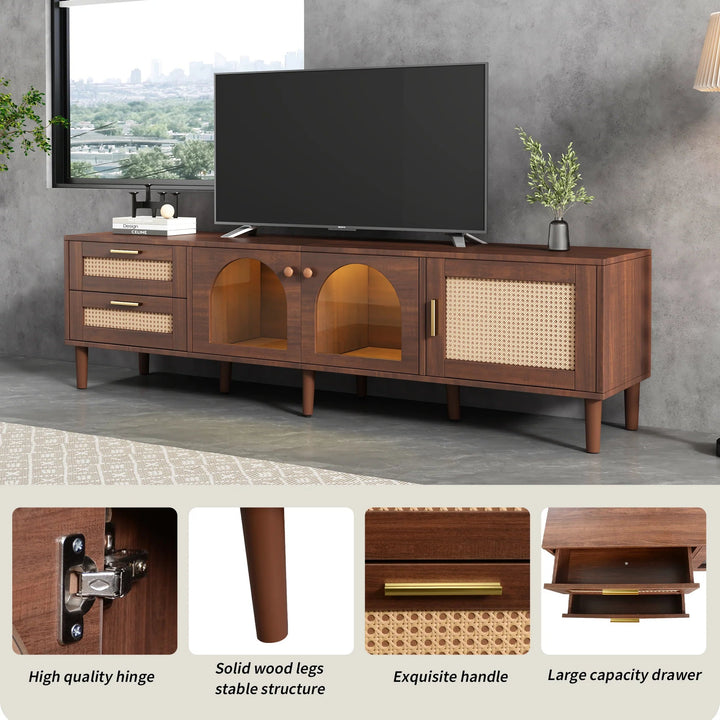 Rattan inspired TV Stand with 3 Cabinets & 2 Drawers for TVs up to 80'' GH Modern Living