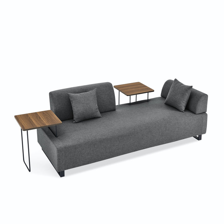 Modern Grey Linen Sectional Sofa with Foam Cushions, Metal Legs & Wood Frame – 3-Seat Convertible Sofa with End Tables and Bolster Pillows Sangria Beech
