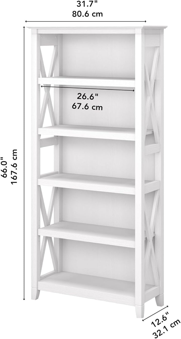 Key West Tall 5-Shelf Modern Farmhouse Bookcase – Adjustable Shelves, Sturdy Post Leg Design, Coastal Rustic Storage for Living Room & Home Office Peach Maple
