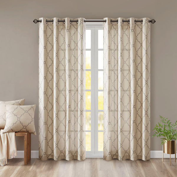 Fretwork Print Grommet Top Window Curtain Panel(Only 1 Pc Panel) GH Modern Living