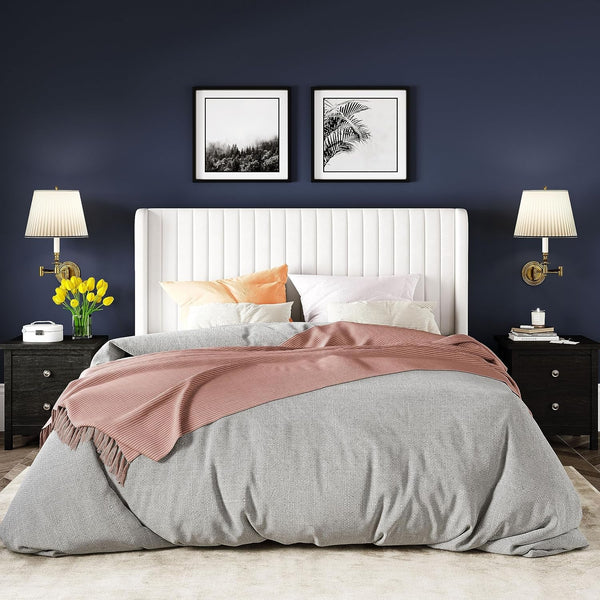 Velvet Wingback Platform Bed Frame – Full/Queen/King Size, Upholstered Headboard, No Box Spring Needed, 800 lbs Weight Capacity – Multiple Colors Peach Maple