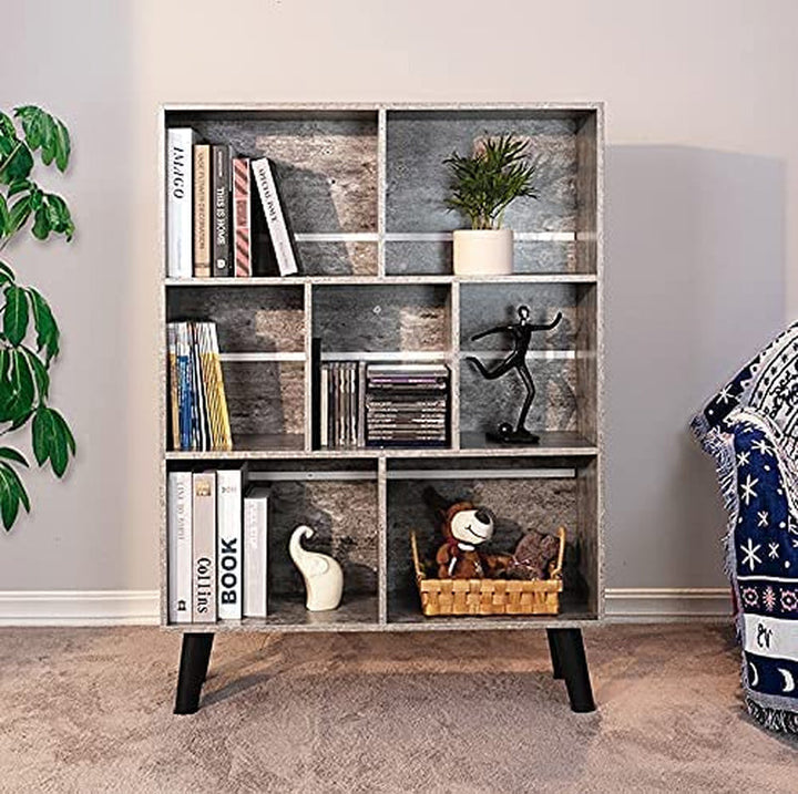 LEYAOYAO 3-Tier Cube Bookshelf with 7 Compartments – Dirty Grey Modern Storage Shelf with Artistic Design, Wood Look Organizer for Living Room, Office, or Bedroom (31.5" W x 43.3" H) Peach Maple