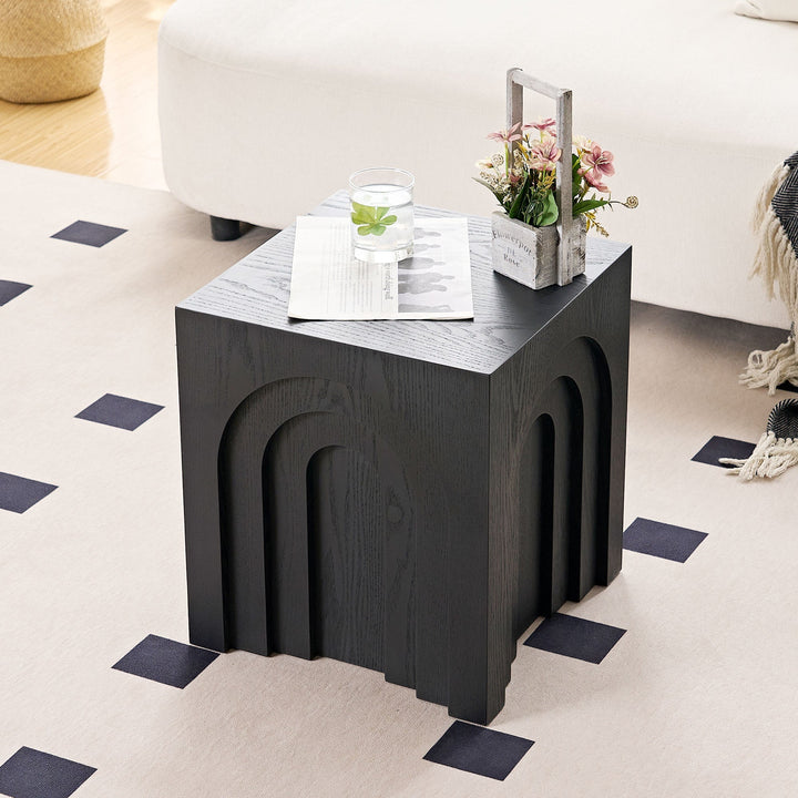 Modern Black MDF Side Table – Small Accent End Table for Living Room & Bedroom Sangria Beech