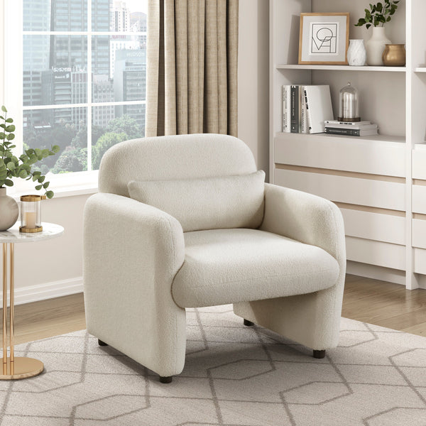 Contemporary Accent Chair Beige Boucle Fabric Upholstery Plywood Frame Pillow Cozy Living Room Furniture 1pc Comfort Chair GH Modern Living