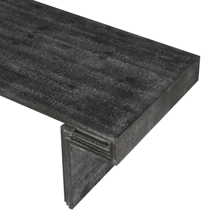 American Vintage Rectangular Coffee Table – Dual-Tier Rustic Wood Center Table with Open Shelves, Antique Black Finish Sangria Beech