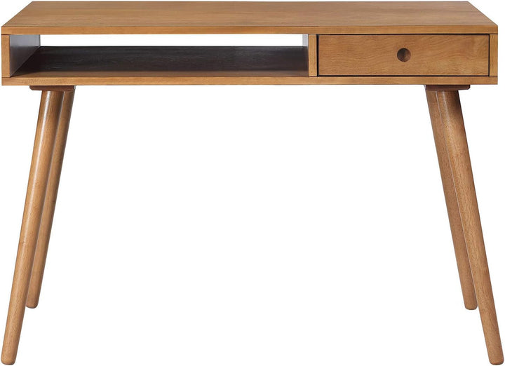 42" Walnut Mid-Century Modern Home Office Desk with Drawer & Cubby Storage – Parker Collection Peach Maple