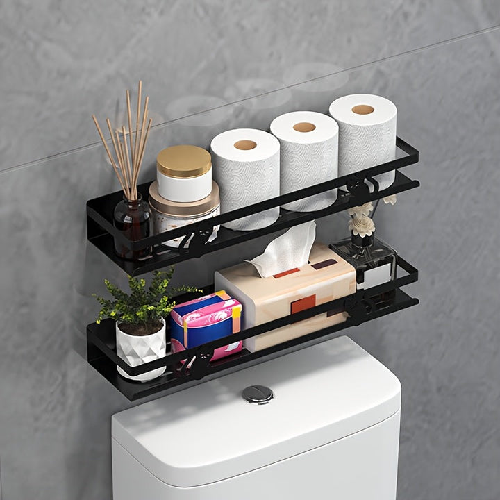 NoDrill Black Cast Iron Bathroom Storage Rack – Space-Saving Wall-Mounted Cubby Shelf, Tool-Free Installation Champagne Apollo
