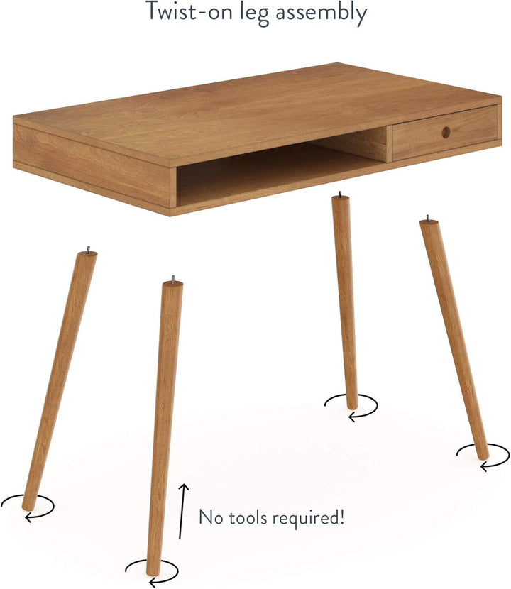 42" Walnut Mid-Century Modern Home Office Desk with Drawer & Cubby Storage – Parker Collection Peach Maple