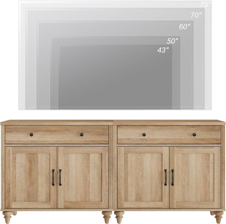 Farmhouse Style Entertainment Center with Bookshelves for TVs Up to 75" Peach Maple