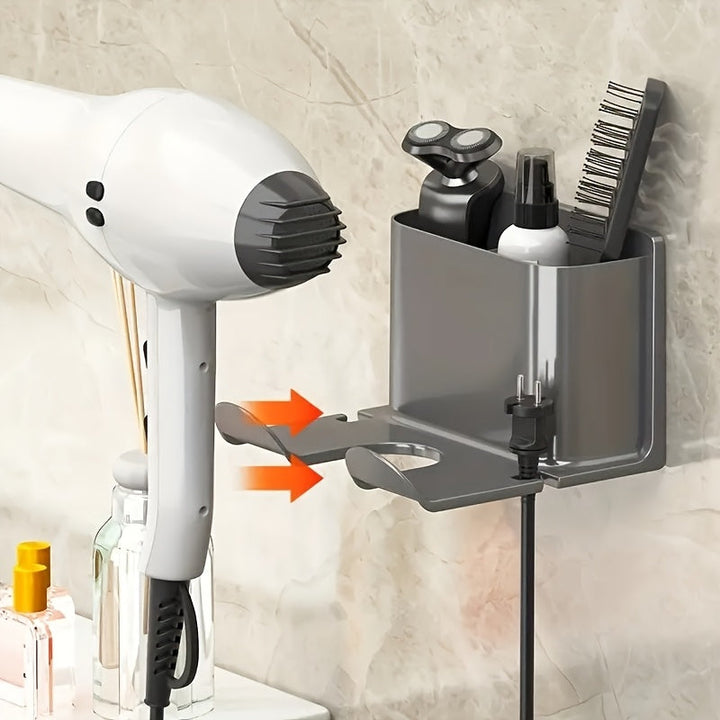 Sleek Wall-Mounted Bathroom Organizer Rack with Smartphone Holder – Space-Saving Plastic Hanging Shelf for Toiletries & Phone Champagne Apollo